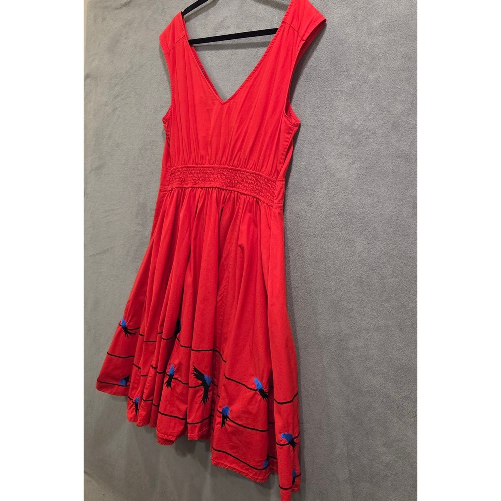 eShakti Embroidered Midi Dress Women's Size 1X 16W Bird Rockabilly Pockets - Picture 8 of 16